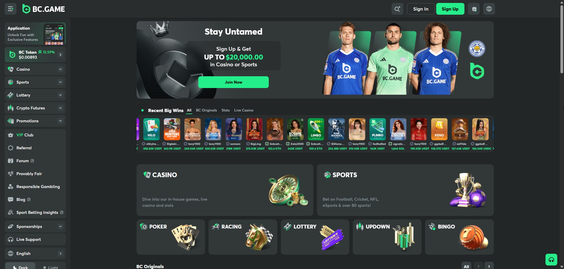 BC Game — homepage