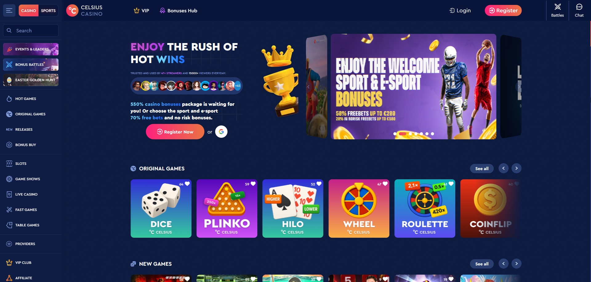Celsius Casino — homepage